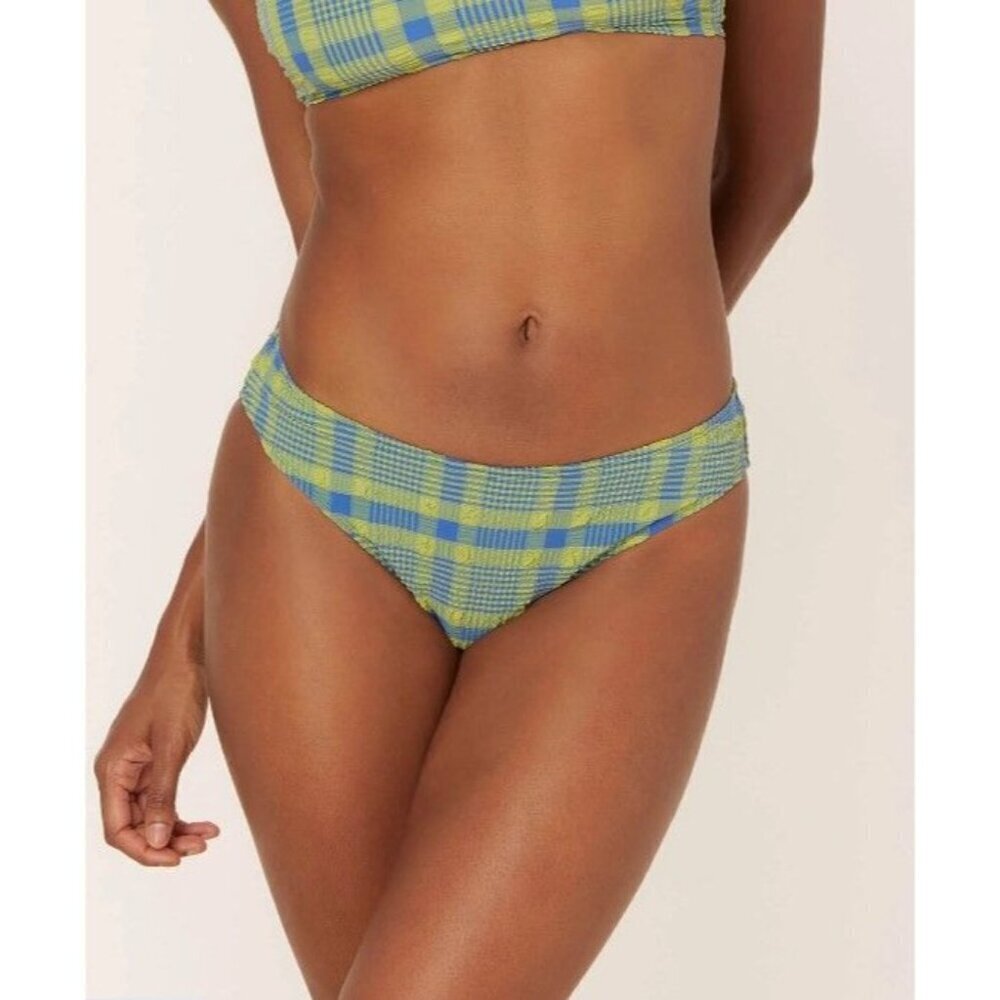 Andie Swim The Bikini Bottom‎ Avacado-Plaid Small Bikini Swimsuit Low Rise